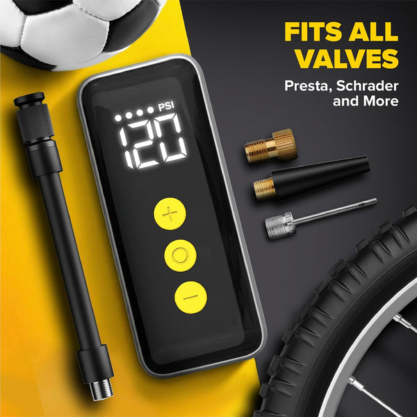 Ultraverse Mini Electric Bike Pump – 120 PSI High-Pressure Power, Ultra-Compact Smart Inflator with Presta & Schrader, Fast Rechargeable Pump for Road, MTB & E-Bike