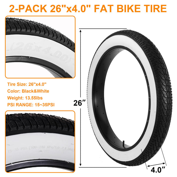 2-Pack 26x4.0 Fat Bike Tire, 26 Inch Mountain Bike Tires & Tubes Set, Folding Replacement Bicycle Tires with Tire Levers for Off-Road Bike and Ebike