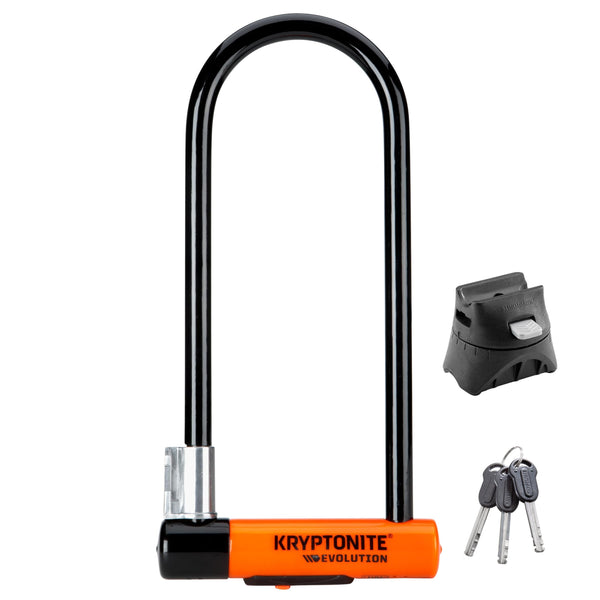 Kryptonite Evolution Long Shackle Bike U-Lock, Anti-Theft Security, 14mm Steel Shackle with Mounting Bracket and Keys, High Security for Bicycles Scooters,Black | bike-locks
