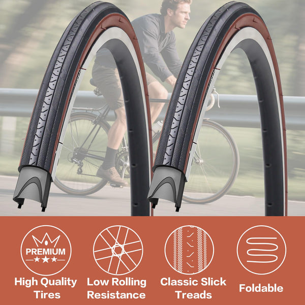27 X 1 1/4 Bike Tire 27 Inch Road Bike Tires 32-630 Folding Bead Replacement Bicycle Tire Set