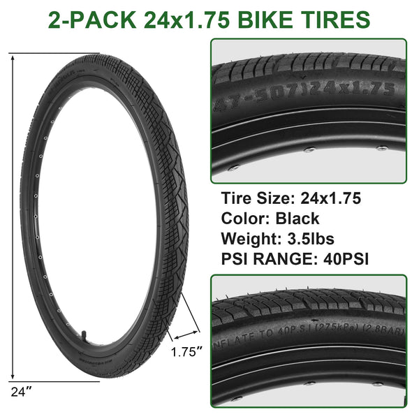 2-Pack 20x1.75 Bike Tire Tube, 20 Inch Mountain Bike Tires & Tubes, Folding Replacement Bicycle Tires with 2 Tire Levers for Hybrid, City Commuter, Urban