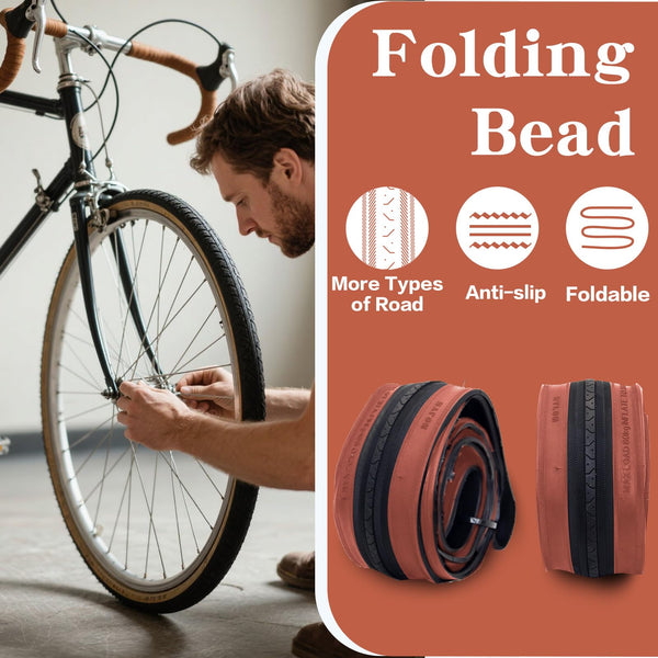 27 X 1 1/4 Bike Tire 27 Inch Road Bike Tires 32-630 Folding Bead Replacement Bicycle Tire Set