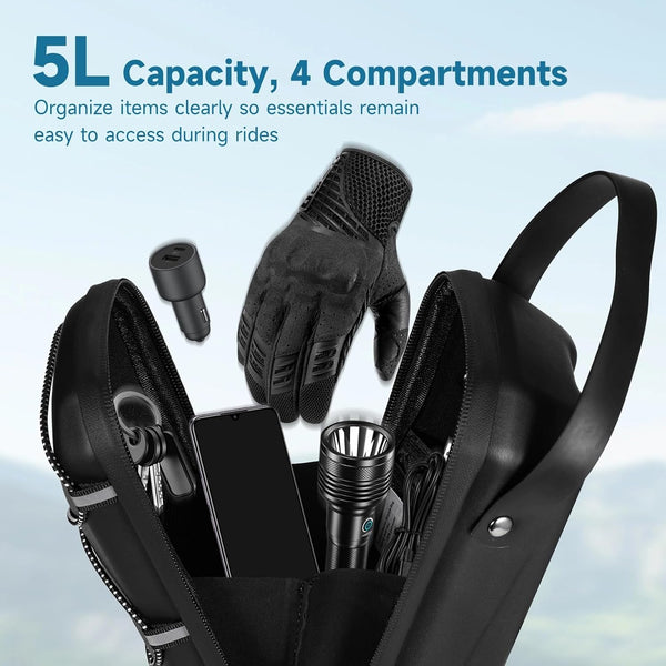 yeesport Electric Scooter Bag 5L, EVA Hard Shell Scooter Handlebar Bag Waterproof, Front Hanging Storage Pouch with Quick Release Bracket, 4 Compartments for Phone Tools E-Bike Folding Bike