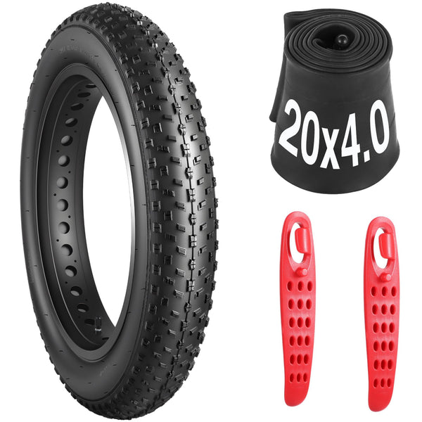 20x4.0 Fat Tire and Tube Set, Folding 100-406/20 x 4 Fat Tire Puncture Resistant with Ebike Tires 20x4 Inner Tube, 20 Inch Fat Tires for Snow, Beach, Mountain, Off Road Commuter Use