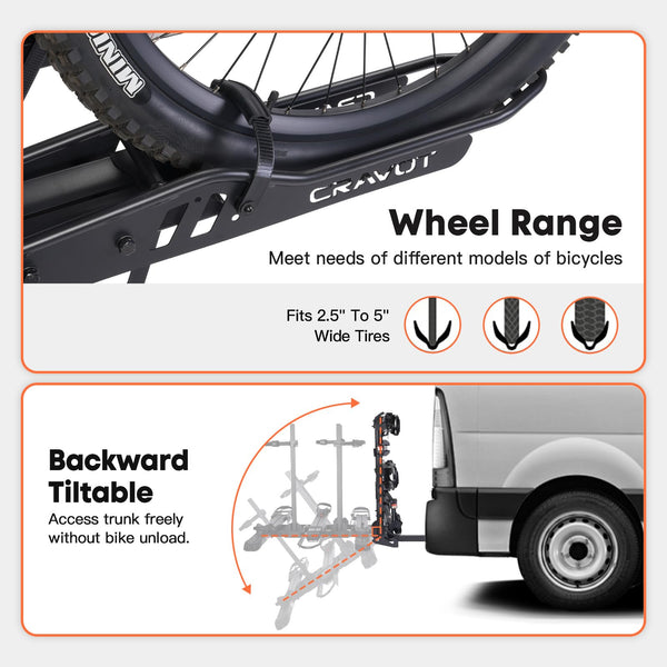 CRAVOT CyberRack S2 Ebike Rack, 300 lbs Capacity Foldable Bike Racks for Tow Hitch Heavy Electric Bike Carrier for 2 E-Bike, Up to 5-inch Fat Tire 2'' Receiver