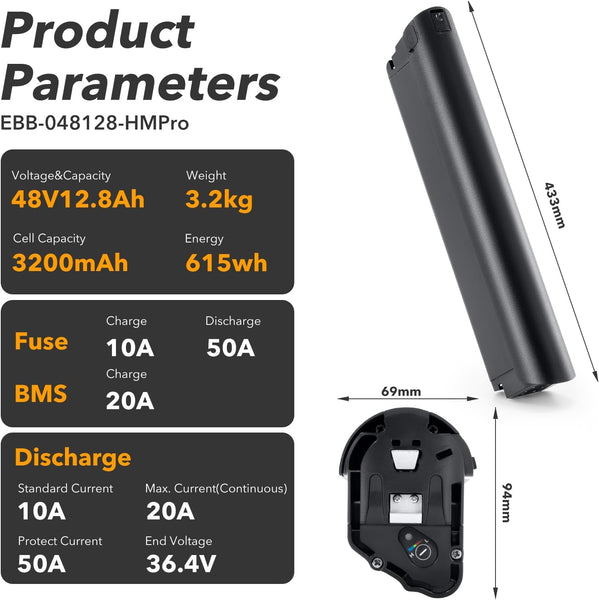 YS YOSE POWER 48V12.8Ah Electric Bike Battery Compatible with Lectric eBikes 48V Battery Fit for Lectric XPeak High-Step 1.0 XPeak Step-Thru 1.0 Xpress High-Step Xpress Step-Thru Battery Replacement