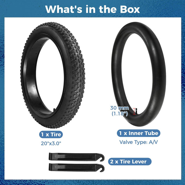 yeesport 20x3.0 Bike Tire & Tube Set, Folding 76-406/20 x 3.0 Ebike Tires & 20x3.0 Fat Bike Tubes with Levers, 20 inch Fat tire for Electric Bicycle, MTB