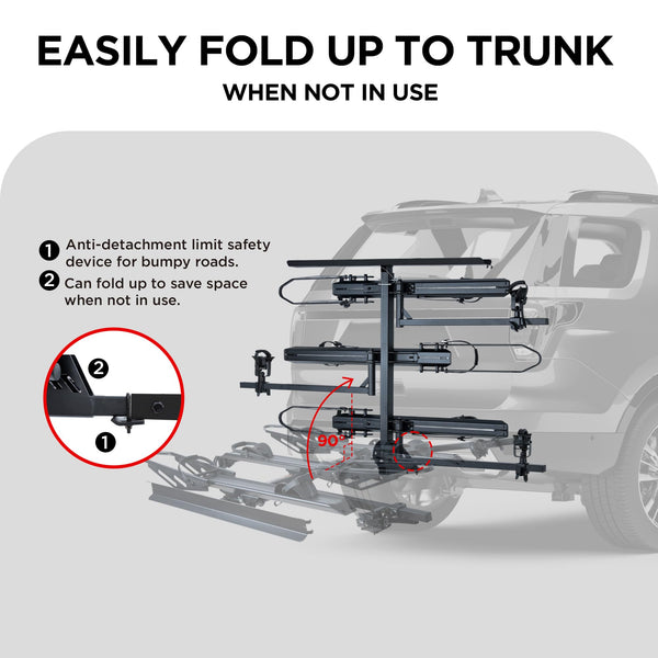 Rockland Foldable 4-Bike Rack, 160 lbs Capacity, Hitch Mount Bike Rack, Fits up to 2.5" Tire Width and 50" Wheelbase, Bike Carrier Rack for 2" Receiver for Cars SUVs Vans RVs