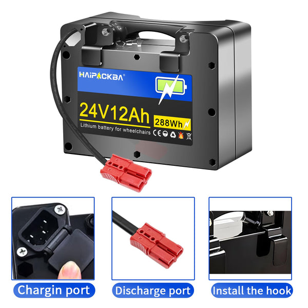 24V12Ah Lithium Battery for Wheelchair Battery, Built-in 30A BMS for 100W/250W/350W/500W/750W Motors,Replacement Lead-Acid Batteries, with 29.4V 2A Charger&Anderson Connector(24V 12AH)