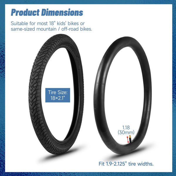 18" Kids Bike Tires Set, 2 Pcs 18×2.125" Replacement Tires with 2 Pcs Inner Tubers & Repair Kit, Shock Absorption Bicycle Tires with AV 1.18" Valves, Fit Most Kids Bikes