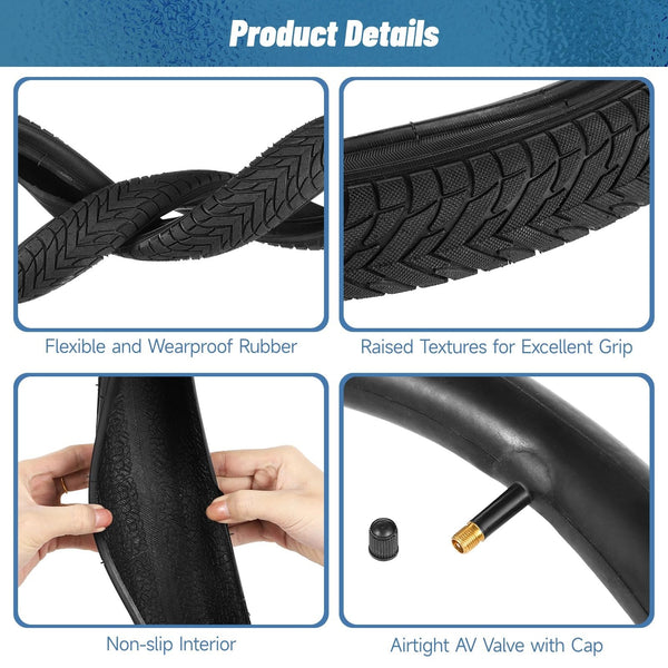 18" Kids Bike Tires Set, 2 Pcs 18×2.125" Replacement Tires with 2 Pcs Inner Tubers & Repair Kit, Shock Absorption Bicycle Tires with AV 1.18" Valves, Fit Most Kids Bikes