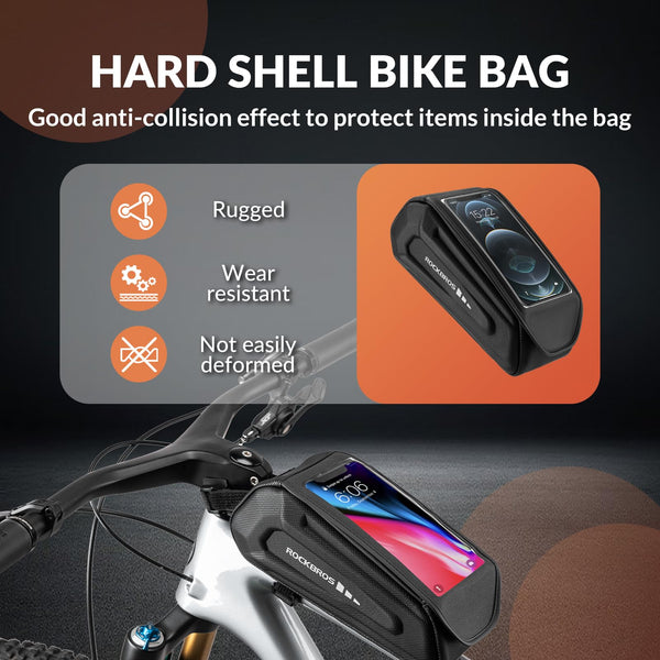 ROCKBROS Bike Phone Bag, [Oversized] EVA Waterproof Bike Top Tube Front Frame Bag Phone Holder Bicycle 1.7L Capacity Pouch Fits Phones With Case Under 7.2” E-Bike Accessories Straps Fit All Frames - TRIPPER ELECTRIC BIKES