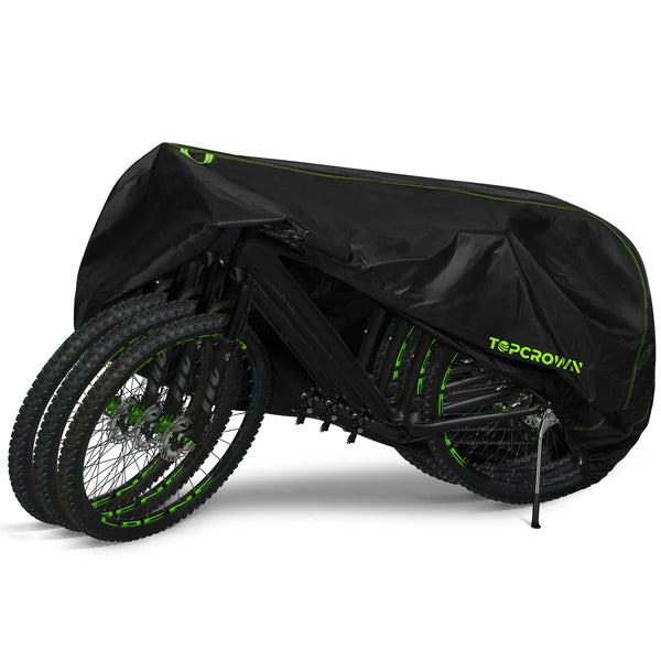 Topcrown Bike Cover Waterproof Outdoor Storage for 1/2/3 Bikes, Bicycle Cover Rain Sun UV Dust Wind Proof with Storage Bag for Mountain Road Bike/Ebike (210D Black+Green, XL Size for 1 bike)