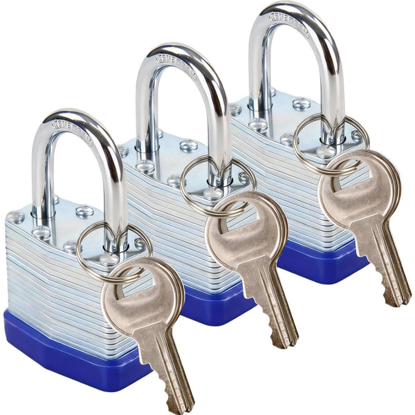 SEPOX® Trinity Keyed-Alike Padlocks Outdoor, Reinforced Laminated Steel Body Heavy-Duty 1-9/16" 40MM, Uncuttable Standard Shackle, 3-Pcs-Lock, 6-Pcs Same Keys, for Gym Locker, Toolbox, Shed, Storage