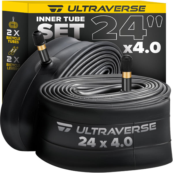 Ultraverse 20x4.0, 24x4.0, 26x4.0, 20x3.0, 26x3.0, 16x3.0, Inner Tube Set with Schrader Valve - Ideal for Mountain Bikes & E-Bikes with Fat Tires - Durable & Reliable 2 Pack with Tire Levers - TRIPPER ELECTRIC BIKES