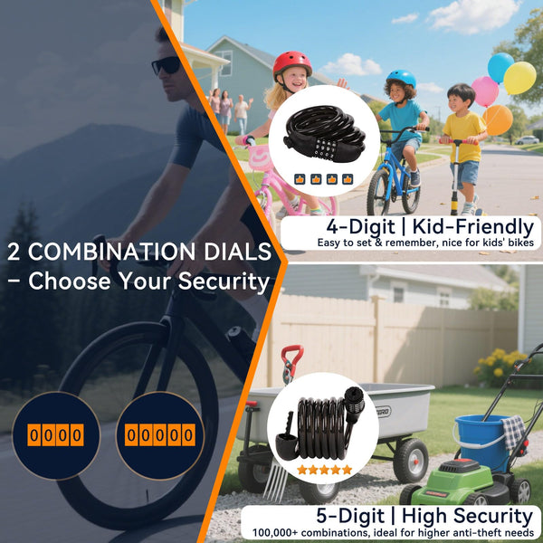 SEPOX® 4Pcs Pack 6FT Extra Long Cable Combination Bike Locks, 5 Digits Retractable Security Lock, 12mm Heavy Duty Anti Theft Anti Rust Cable for Bicycle, Scooter, Gate, Outdoor Equipment, Weatherproof
