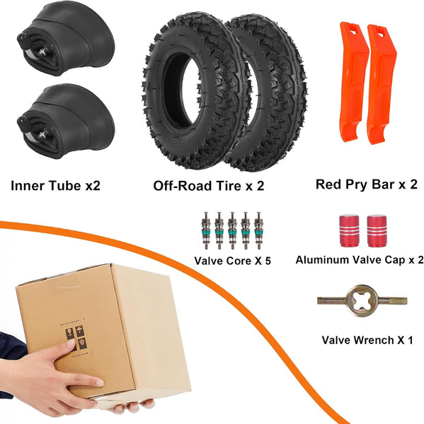 200x50 (8"x2") Dirt Scooter Knobby Tire & Inner Tube Off-Road Go Kart Tire Set For Crazy Cart, Pro RDS, Dune Buggy, RX200 Pneumatic Tyre, Include Install Lever Valve, Core Fix Kit, Caps, 2Sets