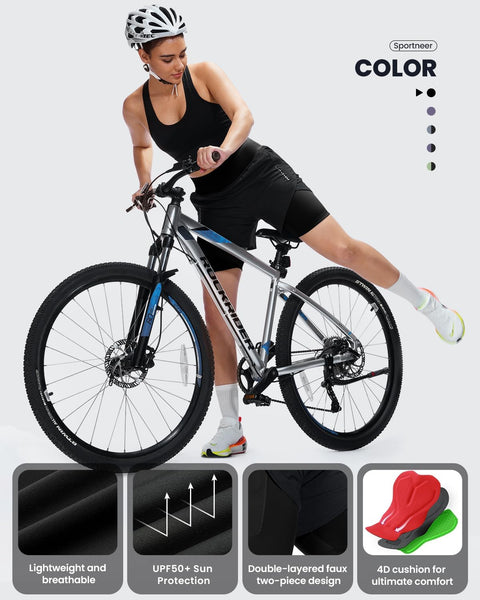Sportneer Women Padded Bike Shorts - Comfort-First 4D Padded Cycling Shorts, High Waist Anti-Chafing Design, Breathable for Long Distance Road & Trail Black