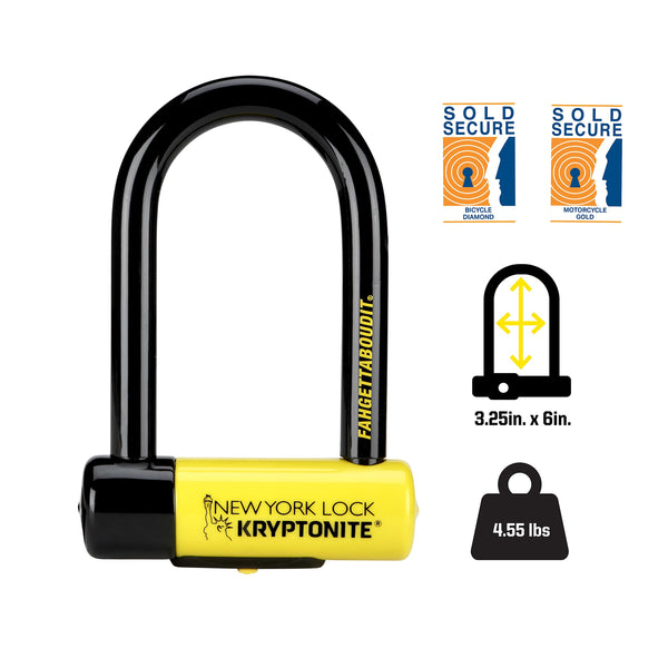 Kryptonite New York Fahgettaboutit Mini Bike U-Lock, Heavy Duty Anti-Theft Bicycle U Lock, 18mm Shackle with Keys, Ultimate Security Lock for Bicycles E-Bikes Scooters | bike-locks