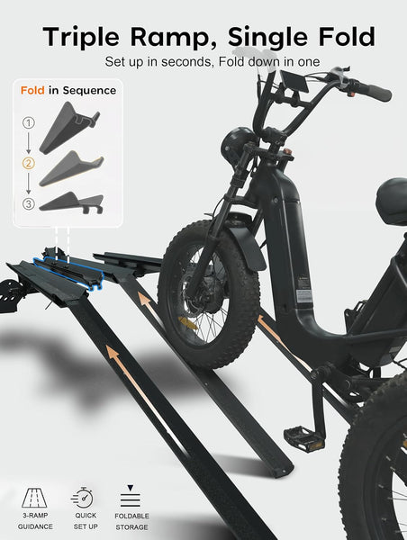 Hitch Mount Trike Rack for Tricycles - Bike Rack with 3 Ramps for Fat Tires Electric Trike, Adjustable Etrike Rack for Adult Tricycle, Folding Trikes Carrier for Cars, Trucks, SUVs, RVs 2" Receiver