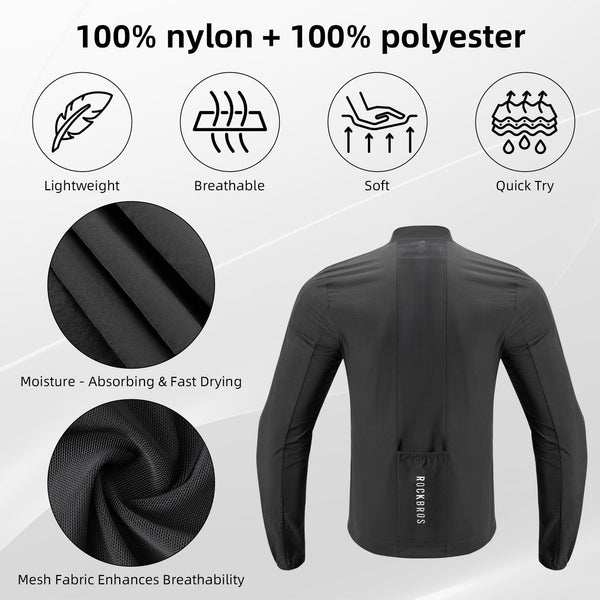 ROCKBROS Cycling Jackets for Men Breathable and Cooling Lightweight Long Sleeve Cycling Jersey Running Windbreaker