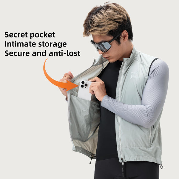 ROCKBROS Cycling Vest for Men Windproof Sleeveless Jacket Two-way zipper Gilet Super-Light Coat for Cycling Hiking Running