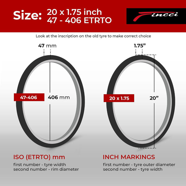 Fincci BMX 20 x 1.75 Bike Tire and Tube - Foldable 20 inch Bike Tire, 47-406 20 inch Bike Tube Schrader, 27 TPI for Kids, Teen & Adults and Tricycle Road, Trick, Trike, Electric Freestyle Bike