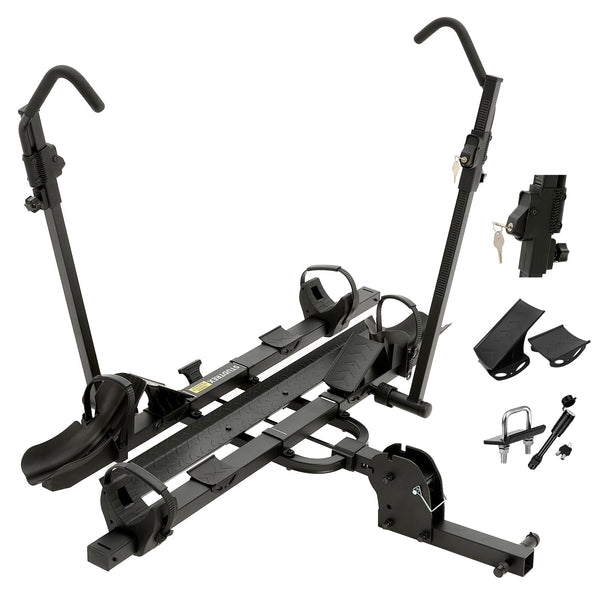 TrailV2 Plus Hitch 2 Ebike Rack with Ramp, Tilt, Fold, Anti-Theft Hitch & Wheel Locks, Heavy Duty 170 lbs Capacity, Fits 2" Receiver, Max 5" Fat Tires, Electric Bike Rack for Car, SUV, Truck, RV