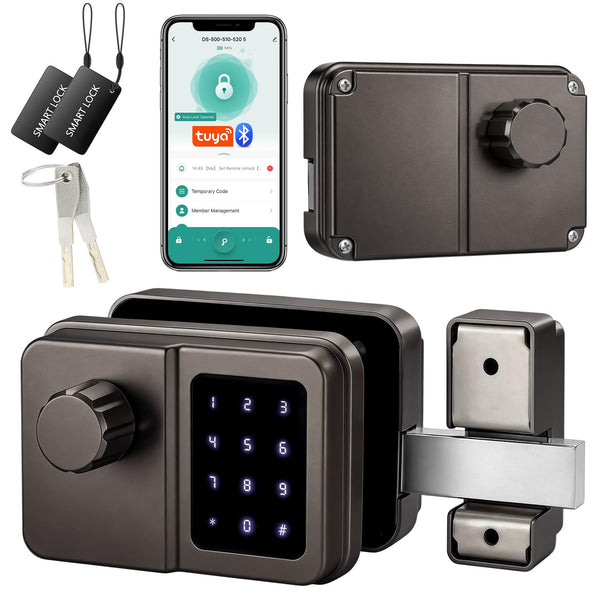 SEPOX Bluetooth Smart Gate Lock, Outdoor Gate Lock for Fence & Garage, Electronic Keyless IC Card, Passcode & Mechanical Key, Waterproof Rim Lock for Outdoor Garden Yard (Grey Single Unit)