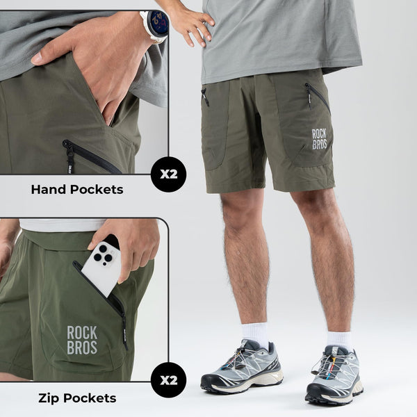 ROCKBROS Men's Mountain Bike Shorts, Lightweight MTB Shorts with Secure Zipper Pockets, Casual Cycling Hiking Shorts