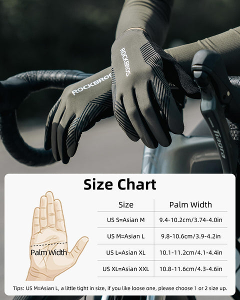 ROCKBROS Cycling Gloves - Anti-Slip Full Finger MTB Road Bike Gloves for Riding, Running, Hiking, Outdoor Sports