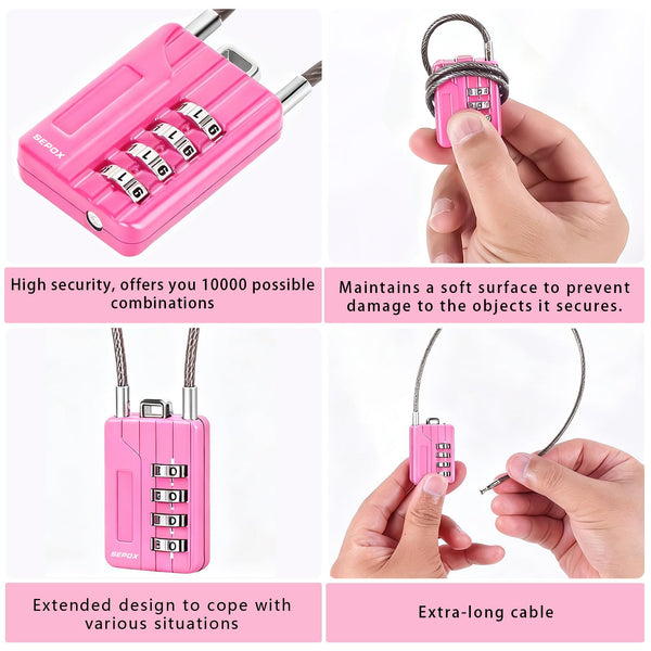 SEPOX® 4 Pcs Resettable Combination Padlock, 1-3/16" Width Body with 32cm Extrem Long Cable, 4 Digit Combo Cable Lock for Suitcase, Travel Bag, Gym Lockers, Filing Cabinets,Pack of 4 Black
