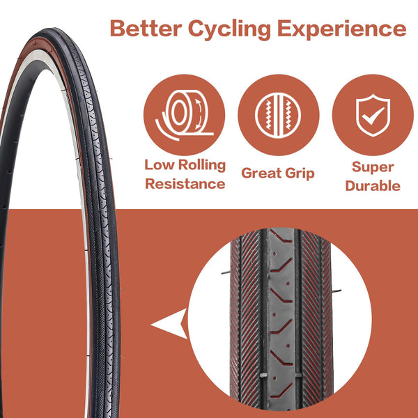 27 X 1 1/4 Bike Tire 27 Inch Road Bike Tires 32-630 Folding Bead Replacement Bicycle Tire Set