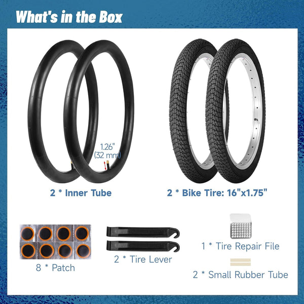 yeesport 16 Inch Bike Tires, 2 Pack 16x1.75 Bike Tires and Tubes Set, 16x1.75 Tires & 16inch Bike Tubes with Repair Kit, 16 Inch Mountain Bike Tire for MTB Tire, BMX Tire, Kids Bike Tire