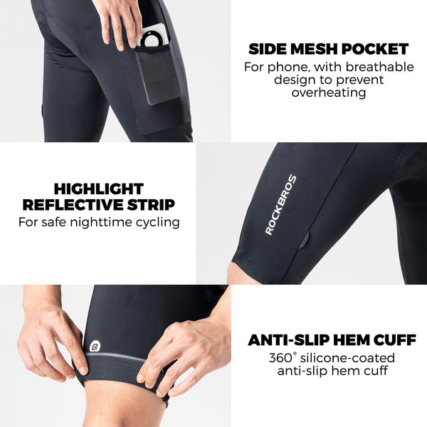 Padded Bike Shorts for Men Cycling Shorts with Side Pockets Mountain Bike Shorts Breathable with Reflective Elements