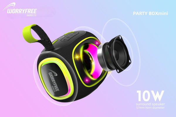 Portable Bluetooth Speaker, 10W, Wireless BT5.3 Range 10m, RGB Lights, Party Box Mini (Black)
