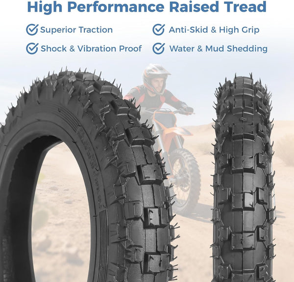 yeesport 2.50-10 Dirt Bike Tire and Tube Kit, 60/100-10 Off Road Tire and 2.50-10 Dirt Bike Tube with Rim Strip and Valve Core Tools, 10 Inch Pit Bike Tire for Mini Dirt Bikes, Front Rear Wheel