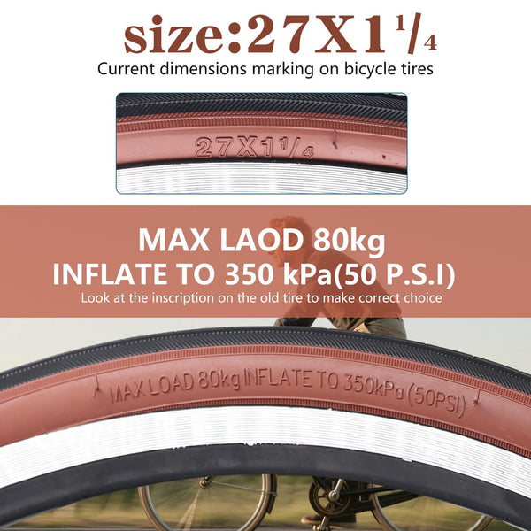 27 X 1 1/4 Bike Tire 27 Inch Road Bike Tires 32-630 Folding Bead Replacement Bicycle Tire Set
