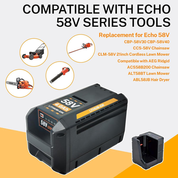 Replacement Battery 58V 4.0Ah for Echo, Compatible with CBP-58V40, CBP-58V20, CBP-58V2AH, CHT-58V, CDST-58V, CPLB-58VBT, CST-58V Cordless Tools, Chainsaw, Blower & More