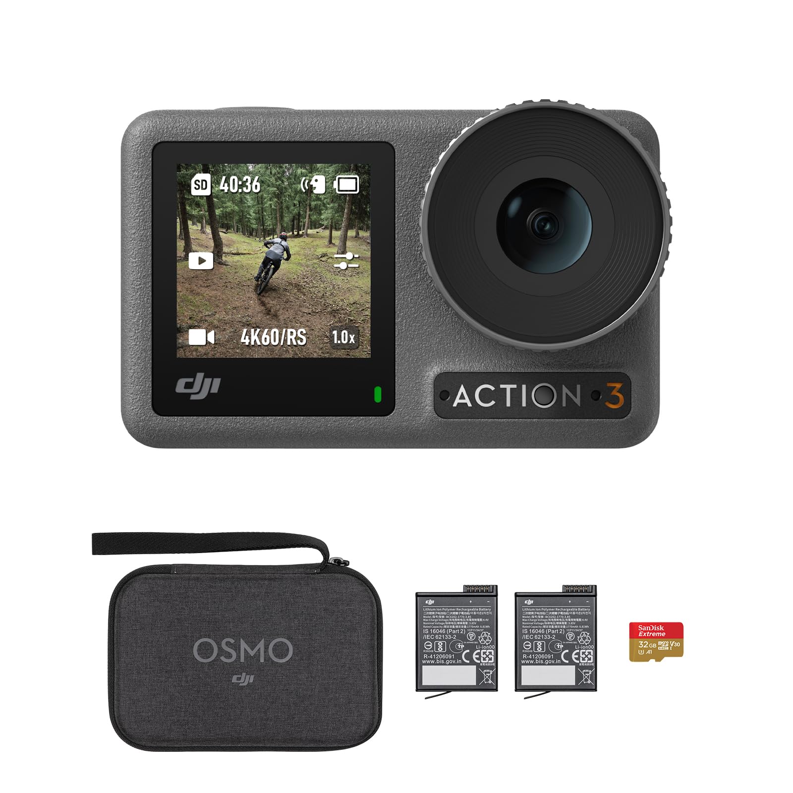 DJI Osmo Action 3 Outdoor Combo, Action Camera 4K with Chest & Backpack Strap Mount for Travel, Sports, Stabilization, Cold Resistant, Waterproof Action Camera with 2 Batteries up to 320 Mins - TRIPPER ELECTRIC BIKES