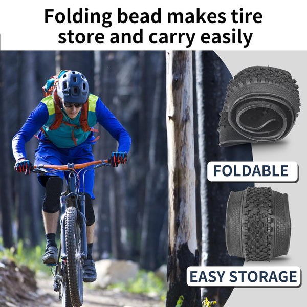 26 X 1.95 Inch Folding Bike Tires with 3mm Anti Puncture Proof Protection for Mountain Bicycles