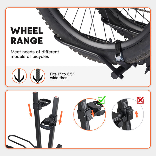 CRAVOT Ebike Racks for 2 Bikes Tow Hitch, Tire Clamp Rack Bike Carrier, Heavy-Duty Haul Ebike Rack with 2 Tray Arms Lock, 200lbs Capacity Fits Fat Tire Bicycle, for Car, SUV with 2" Receiver