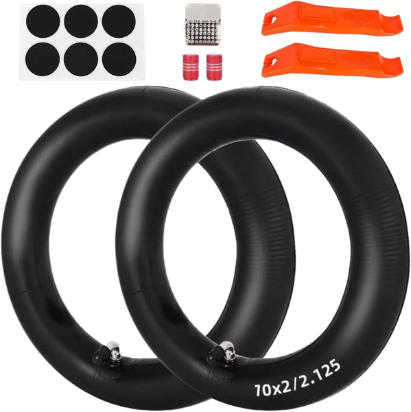 2 Pack 10x2 Inner Tube thickened with Repair Kit, 10x2.125 inch inner tubes with Bent Valve Stem for trikes and baby strollers 10" wheel electric scooter mobility scooters unicycle wheelbarrow