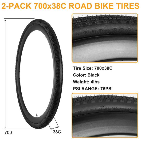 2-Pack 700x28c Bike Tire Tube, 700c Road Bike Tires & Tubes, Folding Replacement Bicycle Tires for City Commuter Road