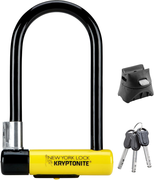 Kryptonite New York Standard Bike U-Lock, Heavy Duty Anti-Theft, 16mm Shackle with Mounting Bracket and Keys, Ultimate Security for Bicycles E-Bikes and Scooters. | bike-locks