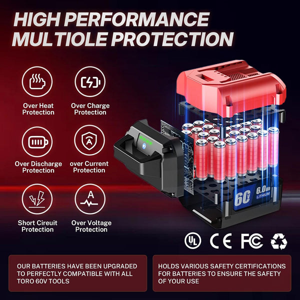 60V 6Ah Lithium-Ion Battery Replacement for ‎Toro 60V Battery L108 L135 L216 L324 L405 88620 88625 88640 88660, Fit for Toro Flex-Force 60-Volt Max Chainsaw Lawn Mower Power Tool