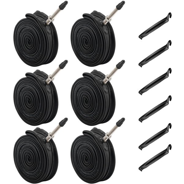 6 Pack 700c Bike Tire Tube 700 x 23c 25c 28c 30c 32c 35c 38c 40c 42c Road Bike Tubes 700C Inner Tube 48mm Presta Valve Butyl Rubber Bicycle Tube and Tire Levers