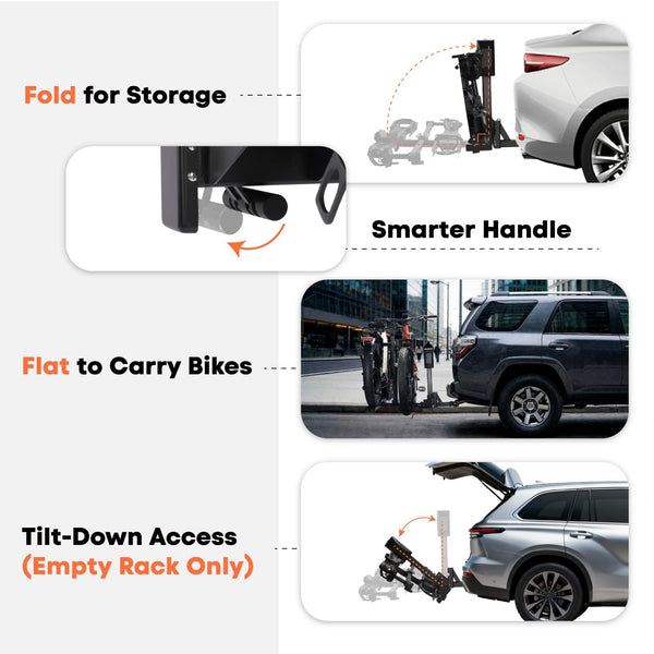 CRAVOT Ebike Racks for 2 Bikes Tow Hitch, Tire Clamp Rack Bike Carrier, Heavy-Duty Haul Ebike Rack with 2 Tray Arms Lock, 200lbs Capacity Fits Fat Tire Bicycle, for Car, SUV with 2" Receiver