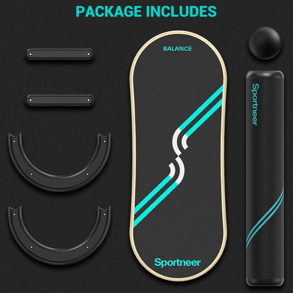Sportneer Balance Board 7 Modes Wobble Board with Adjustable Stoppers Exercise Balancing Stability Trainer for Improve Balance, Surf Trainer & Physical Therapy - Roller and 2.8'' Ball Included