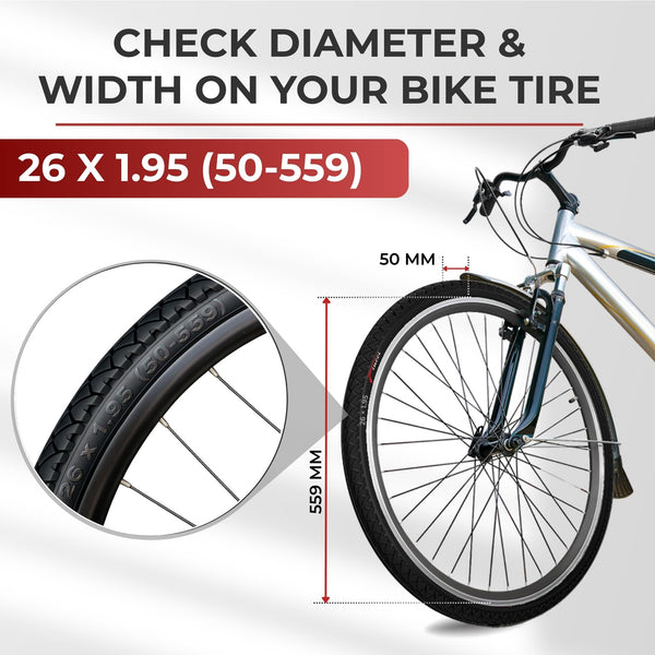 Fincci Pair 26x1.95 Bike Tire with 26 Inch Bike Tube - Slick City 26 inch Bike Tires - 50-559 Black Foldable Mountain Bike Tires with Kevlar for Electric, Trainer, Road Bikes, MTB Accessories